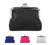 NiCoLa Women's Kiss Lock Coin Purse - Black Leather Triple Metal Frame Change Pouch for Girls - Credit Card, Keys, Coin, Headset