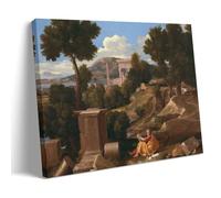 Nicolas Poussin Landscape with Saint John on Patmos Wall Art Prints Paintings Artworks Canvas Room Aesthetic Wall Art Prints Home Modern Decor Frame-style 12x18inch(30x45cm)