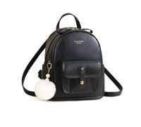 NICOLE & DORIS Backpack for Women Ladies Fashion PU Leather Casual Daypack Multi Pocket Rucksack with Pompom Charm for School Work Outdoors Black