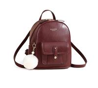 NICOLE & DORIS Backpack for Women Ladies Fashion PU Leather Casual Daypack Multi Pocket Rucksack with Pompom Charm for School Work Outdoors Red