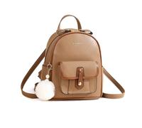 NICOLE & DORIS Backpack for Women Ladies Fashion PU Leather Casual Daypack Multi Pocket Rucksack with Pompom Charm for School Work Outdoors Khaki