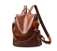 NICOLE & DORIS Backpack Womens Fashion Rucksack Faux Leather Waterproof College Daypack Shoulder Bag for Ladies Large Capacity Anti-Theft Brown