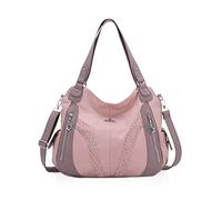 NICOLE & DORIS Casual Hobo Bag Women Handbag Soft Imitation Leather Bag Shoulder Bag Multiple Pockets Shoulder Bag with Detachable Shoulder Strap Pink