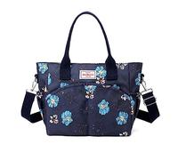 NICOLE & DORIS Casual Shoulder Bag Flower Handbag for Women Large Tote Bag Multi Pocket Handbags Nylon Crossbody Bag Colourful Satchel Bag for Shopping Hiking Daily Use Navy Blue 2