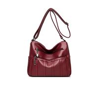 NICOLE & DORIS Casual Shoulder Bag Lightweight Messenger Bag PU Leather Crossbody Satchel Bag Women Vintage Shoulder Bag with Multi Pockets for Daily Use Wine Red