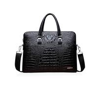 NICOLE & DORIS Crocodile Pattern Handbag for Men 2 Piece Tote Purse Women Business Work Bag Elegant Shoulder Bag Ladies Wallet PU Leather Briefcase Black