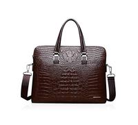 NICOLE & DORIS Crocodile Pattern Handbag for Men 2 Piece Tote Purse Women Business Work Bag Elegant Shoulder Bag Ladies Wallet PU Leather Briefcase Brown