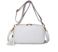 NICOLE & DORIS Crossbody Bag for Women Simple Shoulder Bag PU Leather Satchel Bag with Tassel Phone Bags Over Shoulder Bag Purse Handbags with 2 Straps White