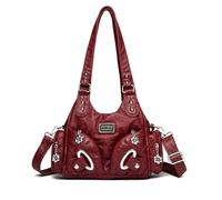 NICOLE & DORIS Designer Handbags Women Top Handle Shoulder Bags Retro Crossbody Bag Soft PU Leather Slouch Handbag Multi Pocket Hobo Bags for Travel Work Shopping Burgundy