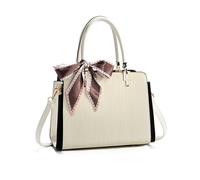NICOLE & DORIS Elegant Handbags for Women Fashion Top Handle Bag Ladies Shoulder Bags PU Leather Crossbody Bag Ribbon Tote Bags Satchel Handbag with 3 Compartments Beige