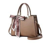 NICOLE & DORIS Elegant Ladies Tote, Crossbody & Shoulder Bag - PU Leather Work & Satchel Handbag with Ribbon - Khaki