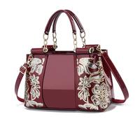 NICOLE&DORIS Elegant Red-wine Patent Leather Handbag, Women's Shoulder Shopper Bag