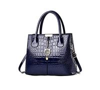 NICOLE & DORIS Elegant Tote Bags for Women - Navy Blue Patent PU Leather Handbag with Cute Pendant