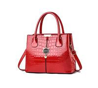 NICOLE & DORIS Elegant Tote Bags for Women - Patent PU Leather Crossbody Satchel with Cute Pendant Red