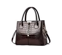 NICOLE & DORIS Elegant Tote Bags for Women - Patent PU Leather Handbags with Cute Pendant Coffee
