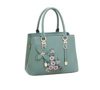NICOLE & DORIS Elegant Women Handbag Shoulder Bag with Floral Embroidery Retro Top Handle Handbags PU Leather Ladies Crossbody Bag for Work Shopping Travel Office Green