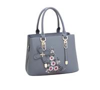 NICOLE & DORIS Elegant Women Handbag Shoulder Bag with Floral Embroidery Retro Top Handle Handbags PU Leather Ladies Crossbody Bag for Work Shopping Travel Office Blue