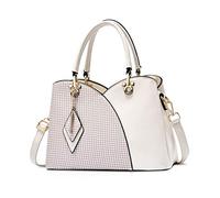NICOLE & DORIS Elegant Women's Handbag with Multiple Pockets, Shoulder Bags Made of PU Leather, Handbag, Checked Shoulder Bag with Pendant, White, L, casual