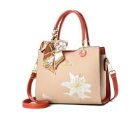 NICOLE & DORIS Embroidered Handbags Female Bags for Women Top Handle Bag Small Tote Bag Multi Pocket Shoulder Bags PU Leather Crossbody Bag Fashion Satchel Bag Khaki