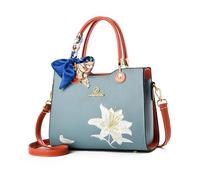 NICOLE & DORIS Embroidered Handbags Female Bags for Women Top Handle Bag Small Tote Bag Multi Pocket Shoulder Bags PU Leather Crossbody Bag Fashion Satchel Bag Blue