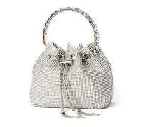 NICOLE & DORIS Evening Rhinestone Bucket Clutch Shiny Sparkly Crystal Purses Ladies Party Prom Wedding Silver Bag