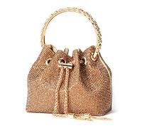 NICOLE & DORIS Evening Rhinestone Bucket Clutch Shiny Sparkly Crystal Purses Ladies Party Prom Wedding Bag Gold