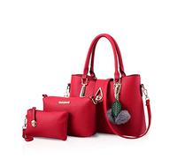 NICOLE&DORIS Fashion 3 PCS Bag Handbag Shoulder Women Bag Crossbody Totes Messenger Soft PU Leather Red Wine