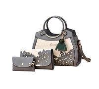 NICOLE & DORIS Fashion 3 Piece Bag Elegant Shoulder Bag+Exquisite Clutch+Cute Purse Designer Crossbody Bag Women Handbag with Hollow Pattern Dark Gray