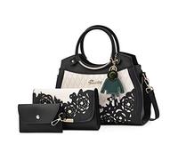 NICOLE & DORIS Fashion 3 Piece Bag Elegant Shoulder Bag+Exquisite Clutch+Cute Purse Designer Crossbody Bag Women Handbag with Hollow Pattern Black