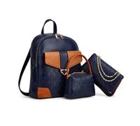 NICOLE & DORIS Fashion Backpack for Women Medium Rucksack 3-PCS PU Leather Lightweight Backpacks Casual Daypacks for Work,Travel City Commuting Blue