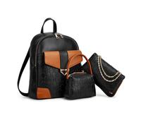 NICOLE & DORIS Fashion Backpack for Women Medium Rucksack 3-PCS PU Leather Lightweight Backpacks Casual Daypacks for Work,Travel City Commuting Black