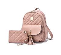 NICOLE & DORIS Fashion Backpacks for Women Backpack and Purse Set Small Rucksack Mini Backpack Leather PU Ladies Travel Bag School Bag with Tassel Daypack for Girls Pink