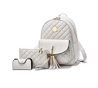 NICOLE & DORIS Fashion Backpacks for Women Backpack and Purse Set Small Rucksack Mini Backpack Leather PU Ladies Travel Bag School Bag with Tassel Daypack for Girls White