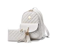 NICOLE & DORIS Fashion Backpacks for Women Backpack and Purse Set Small Rucksack Mini Backpack Leather PU Ladies Travel Bag School Bag with Tassel Daypack for Girls White