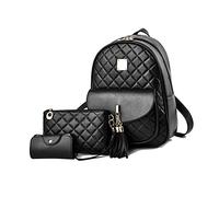 NICOLE & DORIS Fashion Backpacks for Women Backpack and Purse Set Small Rucksack Mini Backpack Leather PU Ladies Travel Bag School Bag with Tassel Daypack for Girls Black