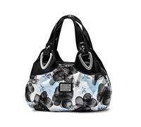 NICOLE & DORIS Fashion Ladies Handbags Elegant Handbags for Women PU Leather Large Capacity Top-handle Bags Floral Bags for Women White Black Handle/Blue Flower