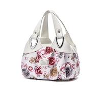 NICOLE & DORIS Fashion Ladies Handbags Elegant Handbags for Women PU Leather Large Capacity Top-handle Bags Floral Bags for Women White handle/red rose