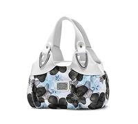 NICOLE & DORIS Fashion Ladies Handbags Elegant Handbags for Women PU Leather Large Capacity Top-handle Bags Floral Bags for Women White Handle/Blue Flower