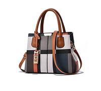 NICOLE & DORIS Fashion Top Handle Bag Designer Women Handbags Plaid Shoulder Bags Ladies Classic Tote Bag PU Leather Crossbody Bag Girls Messenger Bag Brown