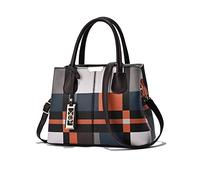 NICOLE & DORIS Fashion Top Handle Bag Designer Women Handbags Plaid Shoulder Bags Ladies Classic Tote Bag PU Leather Crossbody Bag Girls Messenger Bag Coffee