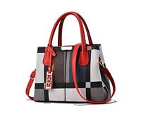 NICOLE & DORIS Fashion Top Handle Bag Designer Women Handbags Plaid Shoulder Bags Ladies Classic Tote Bag PU Leather Crossbody Bag Girls Messenger Bag Red