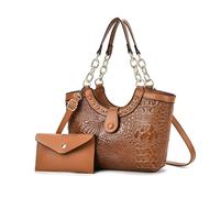 NICOLE & DORIS Female Handbags Crocodile Top Handle Bag 2 Pcs Handbag and Purse Set Shoulder Bags PU Leather Tote Bag Crossbody Bag for Shopping Work Travel Brown