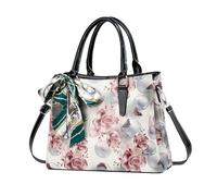 NICOLE & DORIS Floral Handbags for Women Printed Top Handle Handbags Elegant Shoulder Bag PU Leather Crossbody Bag Medium Size Tote Bag with Ribbon Red