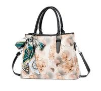 NICOLE & DORIS Floral Handbags for Women Printed Top Handle Handbags Elegant Shoulder Bag PU Leather Crossbody Bag Medium Size Tote Bag with Ribbon Pink