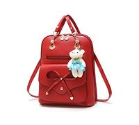 NICOLE&DORIS Girls School Bag College Travel Bag Outdoor Daypack Backpack PU Leather Wine Red Bowknot