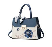 NICOLE & DORIS Handbag for Women Designer Shoulder Bag Top Handle Bag with Elegant Ribbon PU Leather Ladies Tote Bag for Work Office and Daily Use Blue