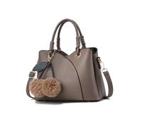 NICOLE & DORIS Handbag Women Shoulder Bag Fashion Top Handle Bags Ladies Elegant Handbags Multi Pocket Tote Bag Crossbody Bag with Pom Pom Khaki
