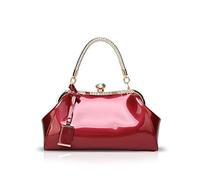 NICOLE & DORIS Handbags for Woman Patent Leather Glossy Shell Clutches Evening Bags Fashionable for Party Wine red