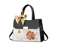 NICOLE & DORIS Handbags for Women Elegant Medium Tote Bags Exquisite Top Handle Bags PU Leather Shoulder Bag Crossbody Bag Flowers Handbag with Ribbon Black Embroidery