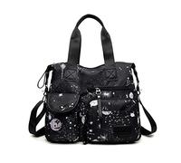 NICOLE & DORIS Handbags for Women Large Casual Shoulder Bag with Multi Pocket Shopper Bags Nylon Tote Bag Lightweight Crossbody Bag for School Work Travel Black